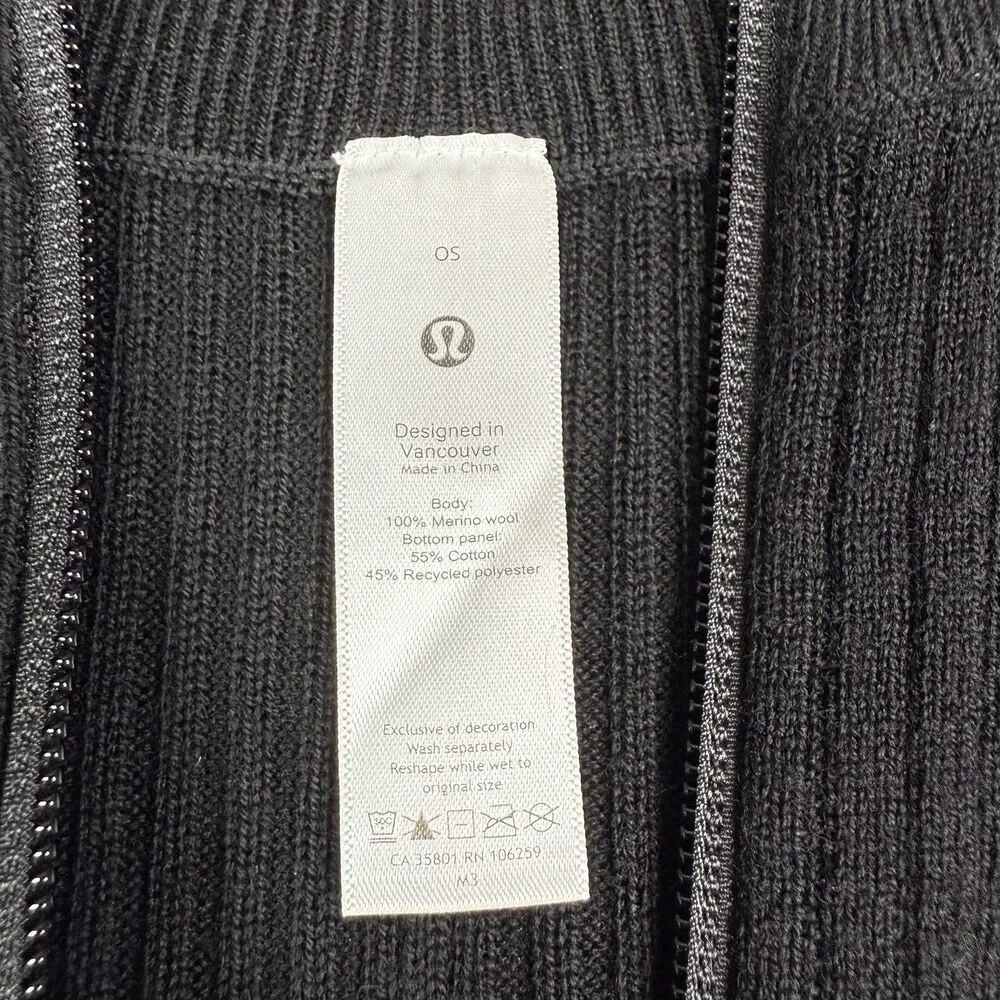 Lululemon‎ On The Go Poncho Womens Black Grey Merino Wool Sweater Half Zip Cape